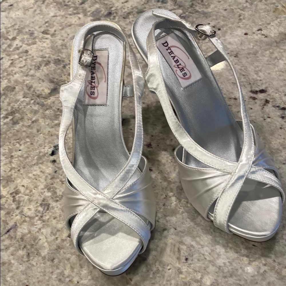White Metallic Slingback Heels with Intricate Straps